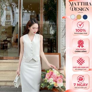 Set Váy Thiết Kế Nữ Linen Áo Gile Matthia Phong Cách Thanh Lịch - ST024