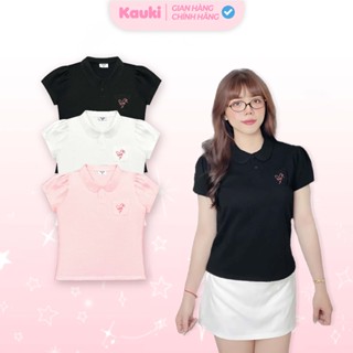 Áo thun cổ bẻ babytee có túi thêu trái tim cotton 2c dày dặn xinh xắn CB1