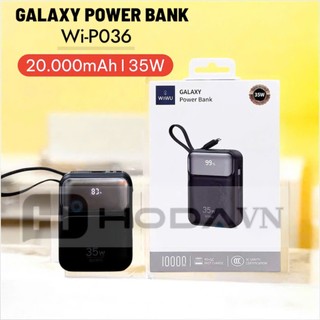   Đạt chuẩn 3C  Pin Sạc Dự Phòng 20.000mAh WiWU GALAXY SERIES Wi-P036 Hỗ Trợ Sạc Nhanh 35W  2 Cáp Sạc Type-C và iPhone 