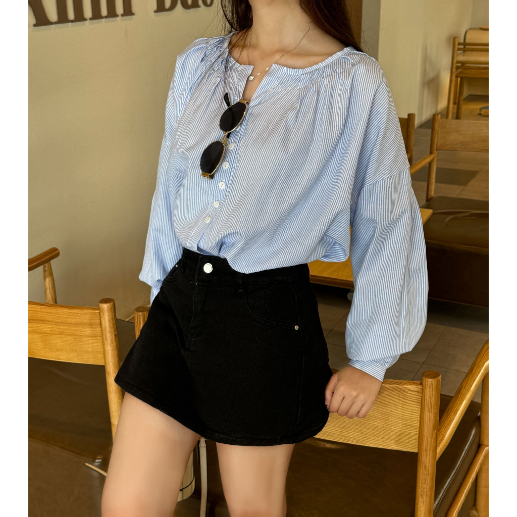 Áo Sơ Mi Nữ Dài Tay Kẻ Sọc Basic Cổ Tàu Freesize Dễ Phối Đồ Thời Trang Trẻ Trung - 29feb.closet - A555 | BigBuy360 - bigbuy360.vn