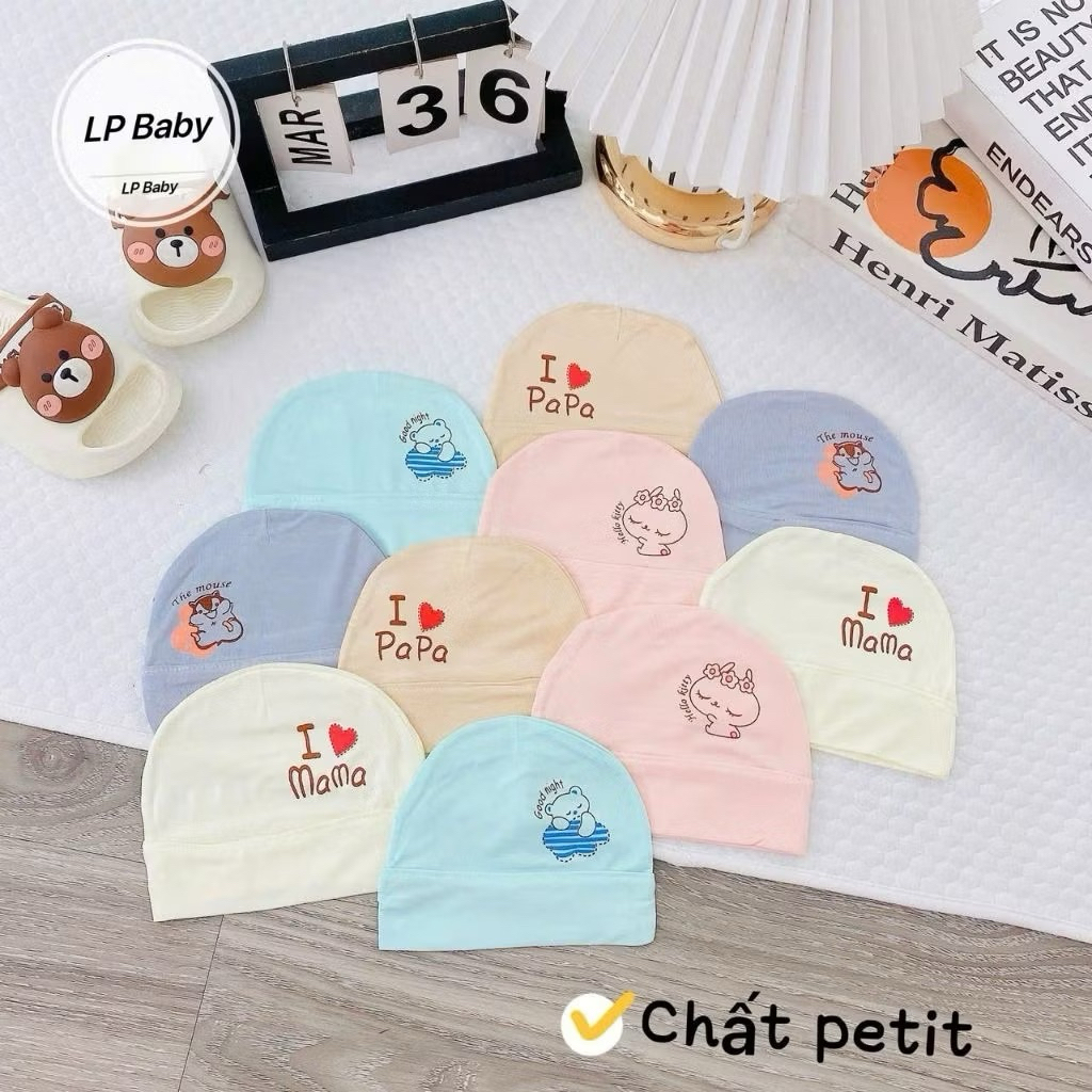 Mũ Sơ Sinh Cho Bé Vải Thun Mềm Co Dãn 4C mã nền màu