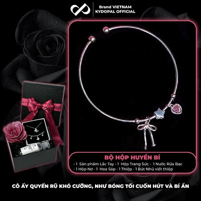 Lắc tay bạc nữ KYDOPAL kiềng nhỏ treo Charm nơ thắt ,ngôi sao và tim hồng dễ thương trang sức bạc 925 - PAL9C3L37