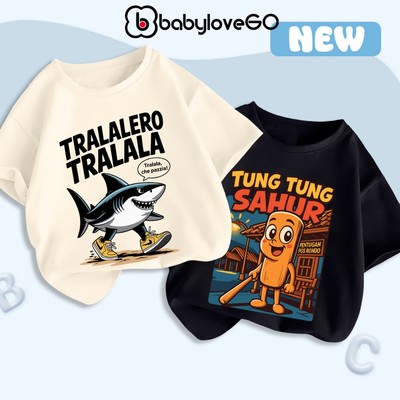 Áo ITALIAN BRAINROT cho bé BabyloveGO áo thun Tralalero Tralala cộc tay chất cotton thoáng mát