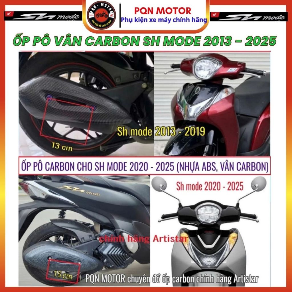 Ốp pô Hàng Artistar Cho Sh Mode Các Đời Xe Từ 2013 - 2019 và Sh mode 2020 - 2025 Vân Cacbon Đẹp Bền