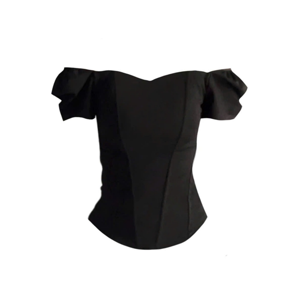 SẴN [Bigsize L - 4XL] Áo Corset Bigsize Nữ Đen Mặc 2 Kiểu Thiết Kế Tay Bồng Tôn Dáng