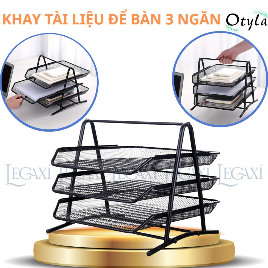 Khay Kệ Đựng Tài Liệu ĐỂ BÀN 3 Ngăn, Kệ Khay Lưới Kim Loại Đựng Hồ Sơ Giấy Tờ Văn Phòng, Học Sinh