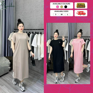  Váy bầu đầm bầu thời trang LAMBIE dáng babydoll cổ tròn tay ngắn chất liệu cotton co dãn đa chiều mềm mại thoáng mát 