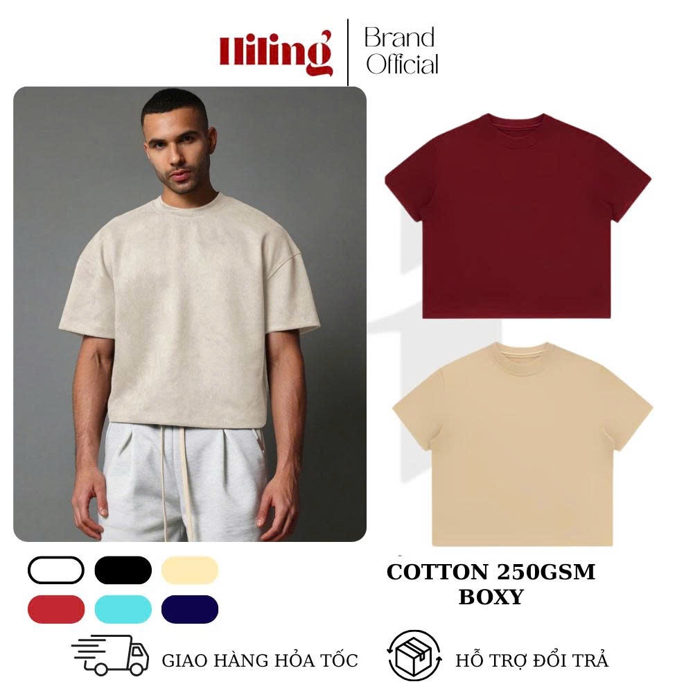 Áo Thun Trơn FORM BOXY HILING T-Shirt Boxy Chất Cotton230- 250gsm Thoáng Mát Phong Cách Trẻ Trung Năng Động | BigBuy360 - bigbuy360.vn