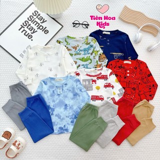   Bé 9-32kg  Bộ Dài Tay Cổ Trụ Đính Nút Áo Phối Quần Màu Cotton Bozip Xuất Dư Mềm Mịn Mát Cho Bé Trai Mặc Ngủ Đi Học 