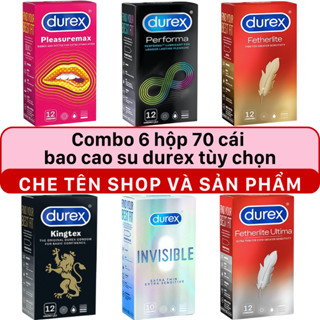 Combo 6 hộp 70 bao cao su Durex, durex performa, invisible, pleasuremax, kingtex, fetherlite ultima