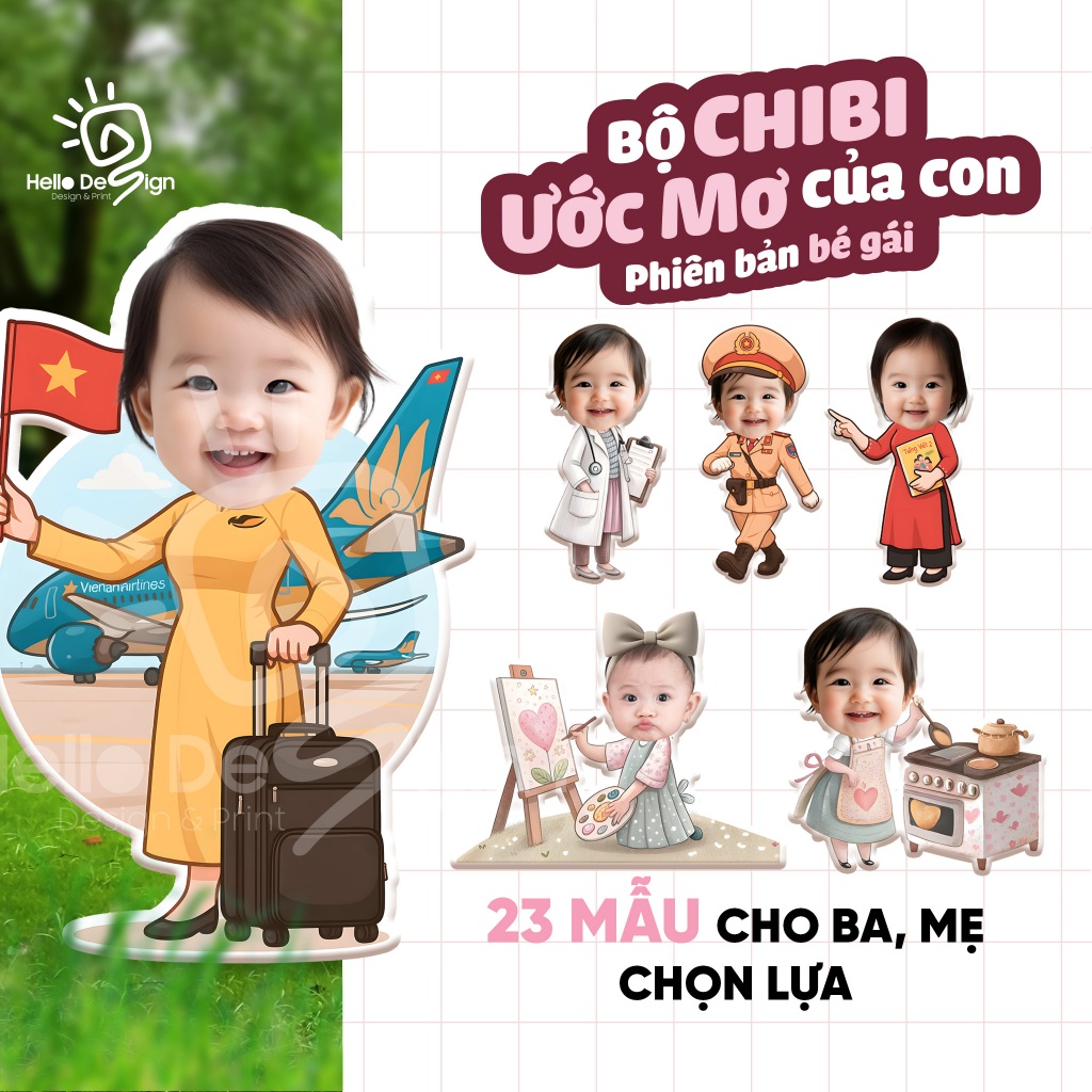 In chibi sinh nhật cho bé gái - MIỄN PHÍ THIẾT KẾ - Hình chibi sinh nhật cho bé theo yêu cầu