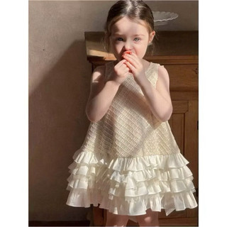  Váy trẻ em và Mẹ dáng babydoll vải lưới có nơ nhẹ nhàng tiểu thư đi tiệc đi chơia 