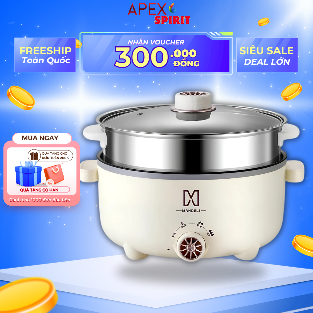 Nồi Lẩu Điện Đa Năng Tặng Kèm Vỉ Hấp Inox Tiện Dụng Size 28cm Vân Đá Chống Dính. Dung Tích 4 Lít