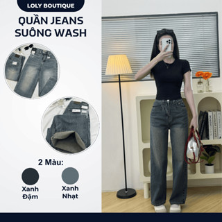 Quần Jeans Nữ LOLY Ống Suông Wash Vải QC Cao Cấp Lưng Cao Tôn Dáng Dài 95cm Cho Nấm Lùn Có 2 Màu