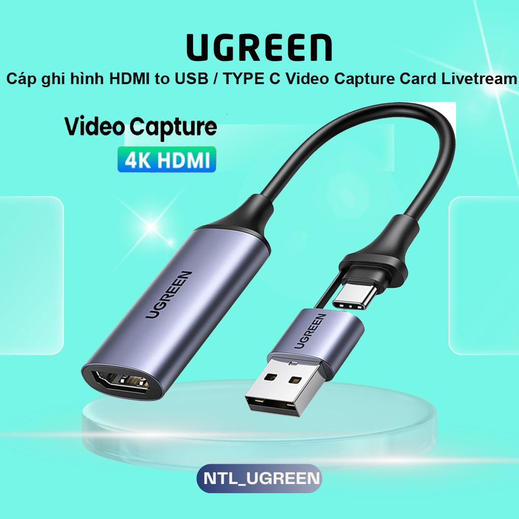 Card ghi hình Ugreen CM489 HDMI to USB + Type C,Video Capture live streaming