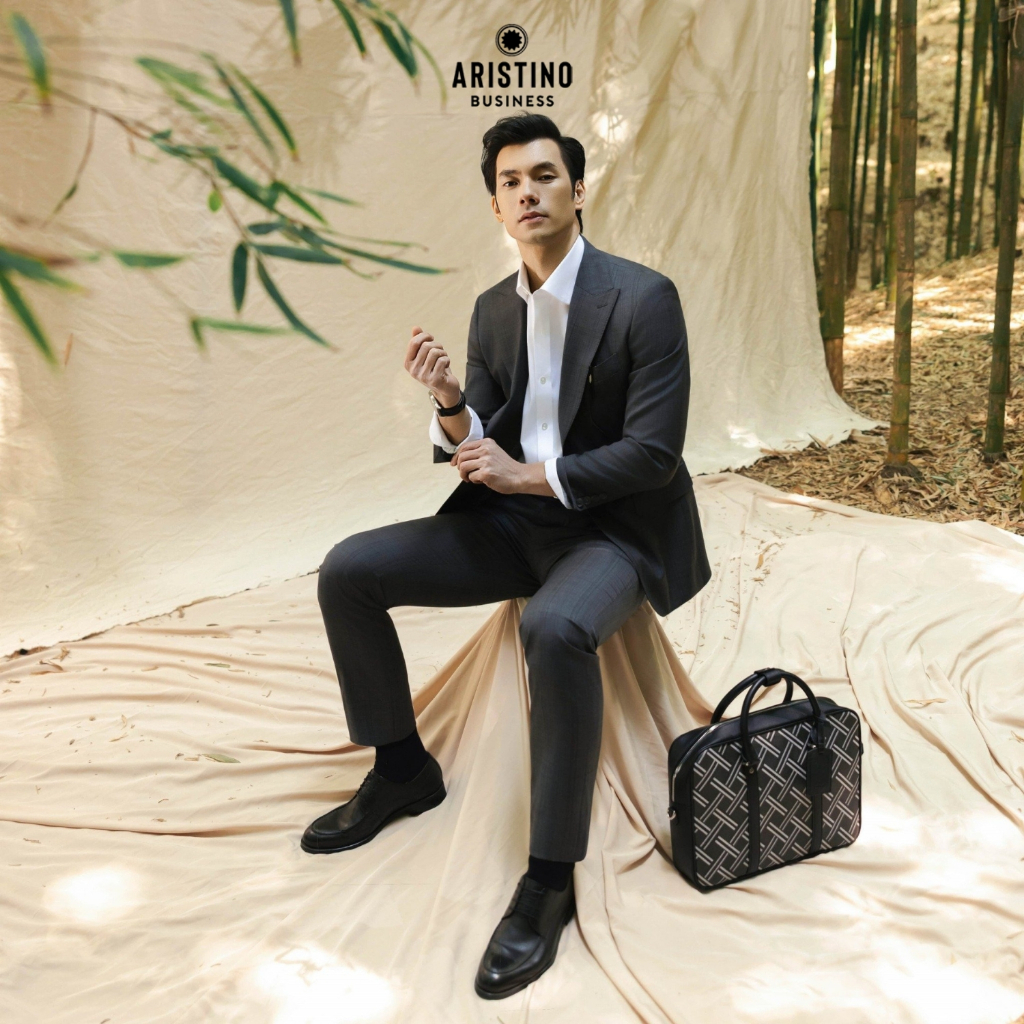 Bộ Suits Nam (Áo vest + Quần âu) ARISTINO Premio, bộ com lê nam màu xám kẻ sang trọng 1SU0050S0