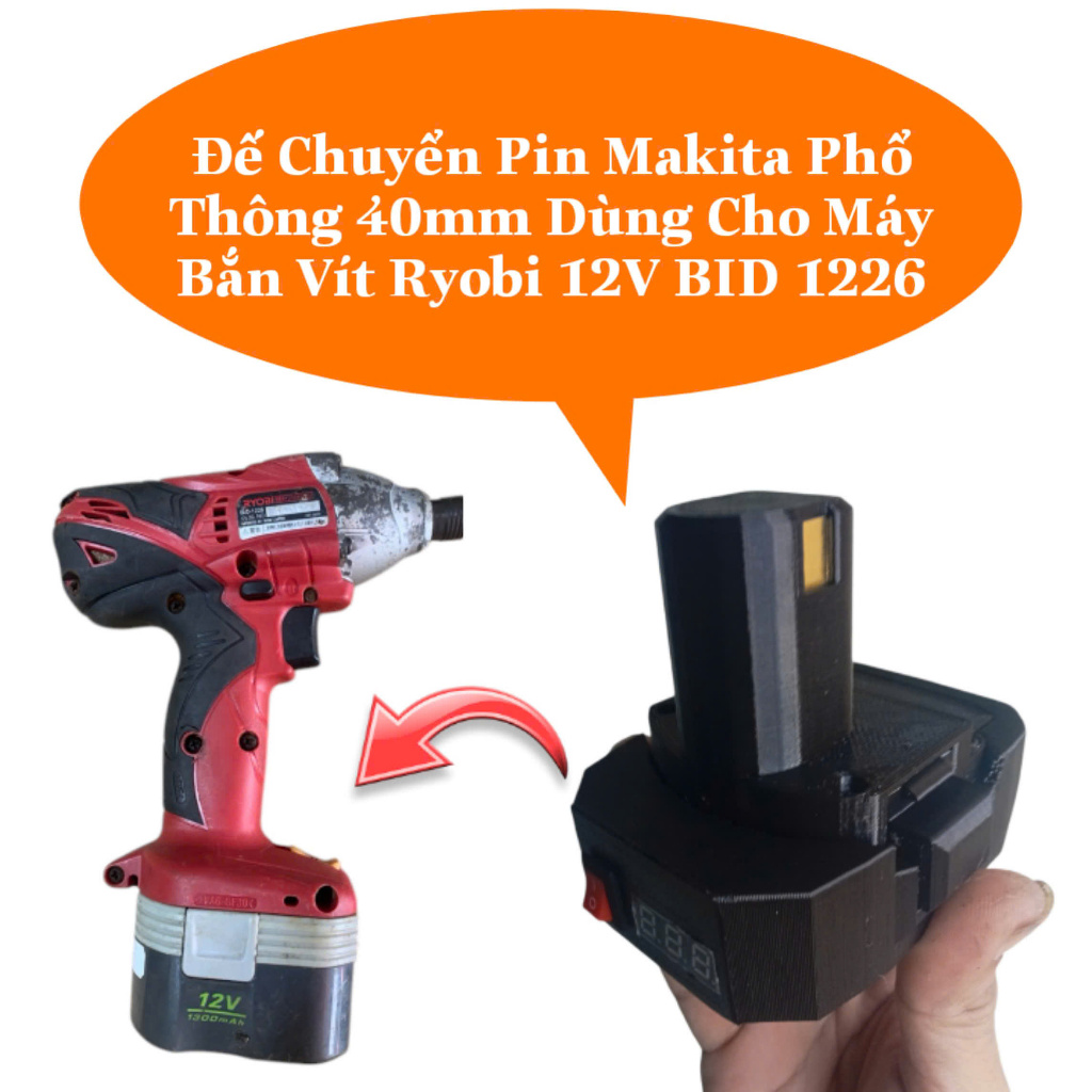 Đế Chuyển Makita 40mm Dùng Cho Máy Ryobi 12V BID 1226 Nhựa Tốt bền Vĩnh viễn - Bộ Chuyển Đổi Makita 