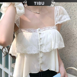  Áo Croptop Cánh Tiên Viền Ren TIBU Áo Kiểu Nữ Tiểu Thư Dễ Thương Đi Chơi Dạo Phố Đi Học A521 