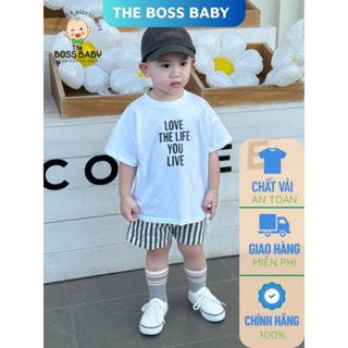 Bộ quần áo in chữ đơn giản bé trai - Áo vải cotton co giãn 4 chiều quần kaki mềm - Thương hiệu The Boss Baby SH25176