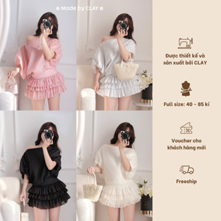 Jennie Set Bộ áo cánh dơi cổ thuyền Chân váy xòe xếp ly 3 tầng cạp chun có bigsize nữ Clay Clothing