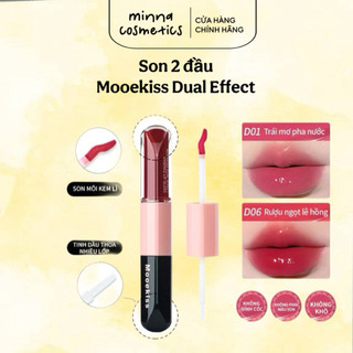   MOOEKISS  Son Mooekiss 2 Đầu Tint Bóng Vỏ Hồng Son Không Dính Cốc Tráng Gương Đa Năng 3ml+3ml 