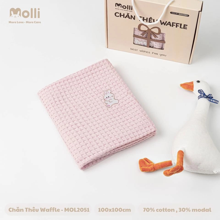 Chăn thêu Waffle Molli cho bé nhiều màu sắc
