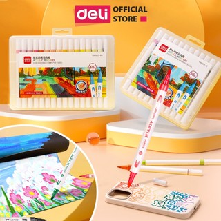  Bút Sơn Acrylic Marker 2 Đầu Cao Cấp Deli Kèm Hộp Nhựa Màu Vẽ 12 24 36 48 Cây Đậm Tô Màu Đi Nét DIY 