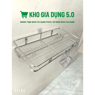 [ BẢO ĐẢM CHẤT LƯỢNG ] Kệ Úp Chén Treo Tường Inox 1 Tầng Có Móc Treo + Tặng Kèm Tắc Kê Ốc Vít
