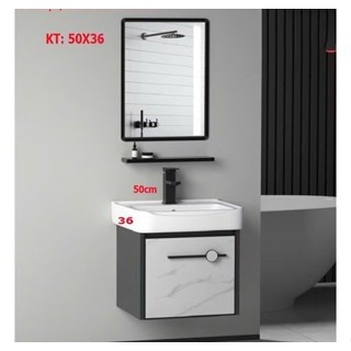 (Mẫu mới hot nhất) Bộ tủ LAVABO XÁM ĐEN kt:50x36cm đủ bộ Gương + kệ gương + lavabo + tủ lavabo.