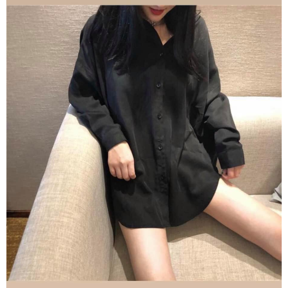 Áo sơ mi nữ đen TRẮNG dài tay basic, dáng xuông, form vừa, chất liệu mềm mịn (Phổ thông) | BigBuy360 - bigbuy360.vn