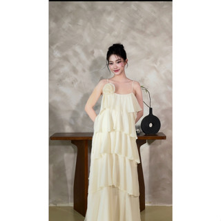 Đầm maxi tầng vải voan Evelyn Dress [Tặng Dây Hoa] váy đi biển dáng dài tiểu thư ENKA VIETNAM