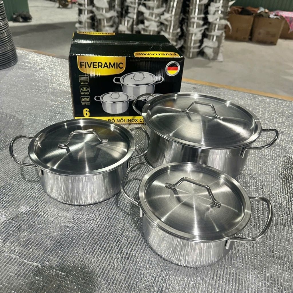  BỘ 3 NỒI INOX 304 THÂN CAO DÙNG ĐƯỢC BẾP TỪ 