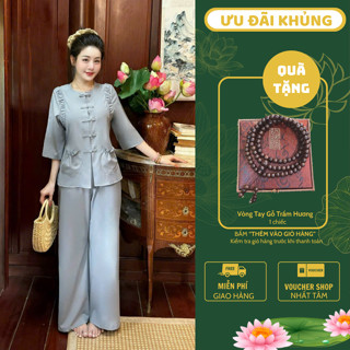  Ms55 Pháp phục lễ chùa nữ bộ lam đi chùa túi tiền tay lỡ vải nhuyễn trang phục đi chùa thanh lịch 