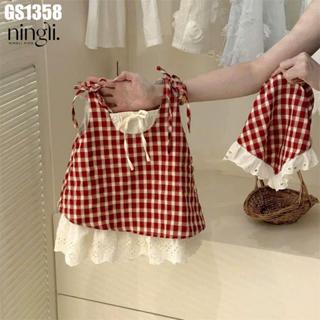 Set Váy Caro Kèm Khăn Đầu Màu Đỏ Cho Bé Gái 1 2 3 4 5 Tuổi MINTSCLOSET Quảng Châu - GS1358