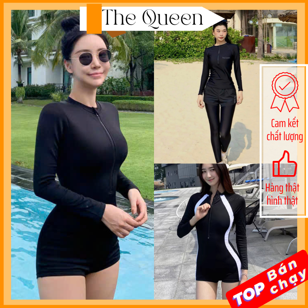 [Size S - 2XL] Bikini liền thân đồ bơi nữ đi biển 1 mảnh dây khóa kéo kín đáo tôn dáng gợi cảm The Queen 045