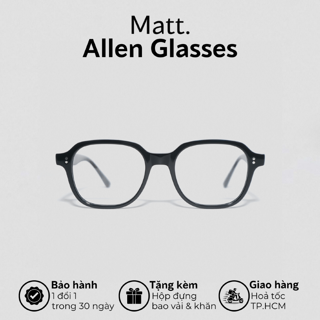 Gọng kính cận nam ALLEN GLASSES dáng oval chất liệu Acetate cao cấp Matt. Kính