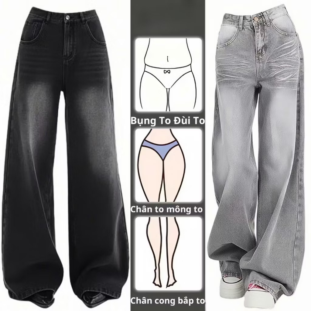 Quần Jean Nữ Ống Suông Rộng Wash RETRO Chất Vải Dày Dặn Màu Đen Trầm GRIND SMOKE V.1 Ulzzang Hàn Quố