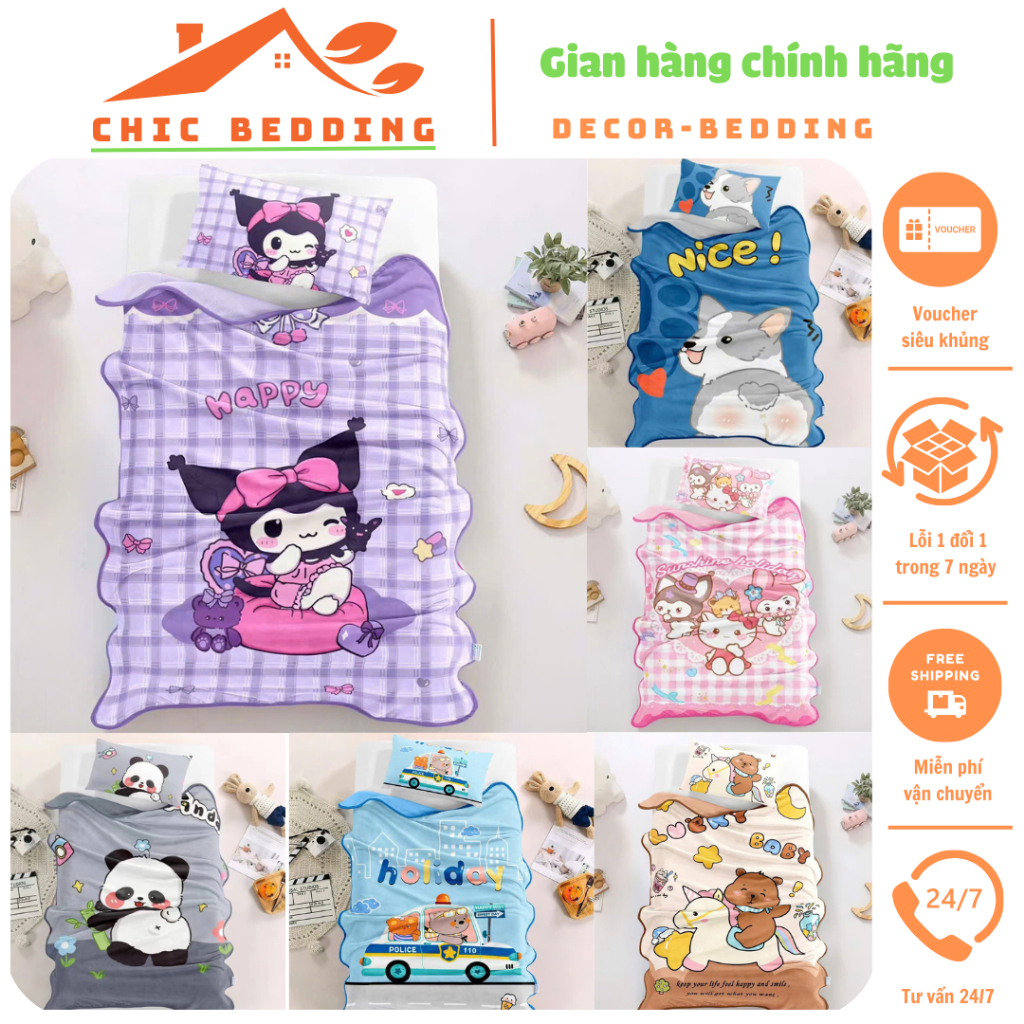 Chăn tuyết nhung cho bé siêu mềm mịn nhiều họa tiết dễ thương, mền cho bé đi học đắp 4 mùa, kích thước 100x140cm