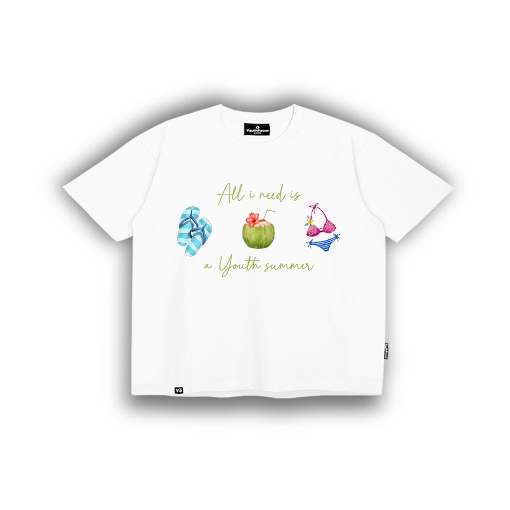 Áo Thun Boxy TROPICAL YOUTHPOWER Form Rộng Nam Nữ Oversize Unisex Cotton 2 Chiều 250gsm Cổ Tròn Local Brand Việt Nam - Màu Trắng DÉP DỪA