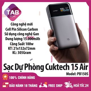 Sạc Dự Phòng Cuktech 15 Air 15000mAh 100W 2C1A  PD3.1 PPS2.0 GAN Silicon Carbon PB150S - Bảo Hành 18 Tháng