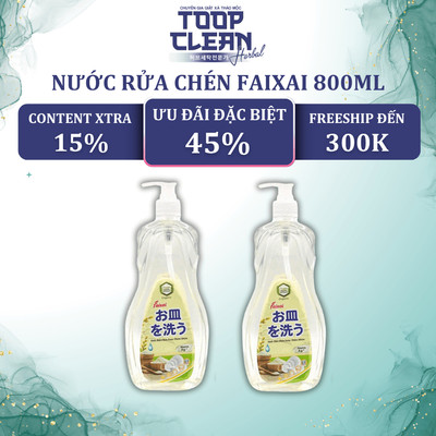 Nước Rửa Chén Hữu Cơ Nano Cám Gạo FAIXAI 800ml - Công Nghệ Nhật Bản, Sạch Dầu Mỡ, An Toàn Cho Bé