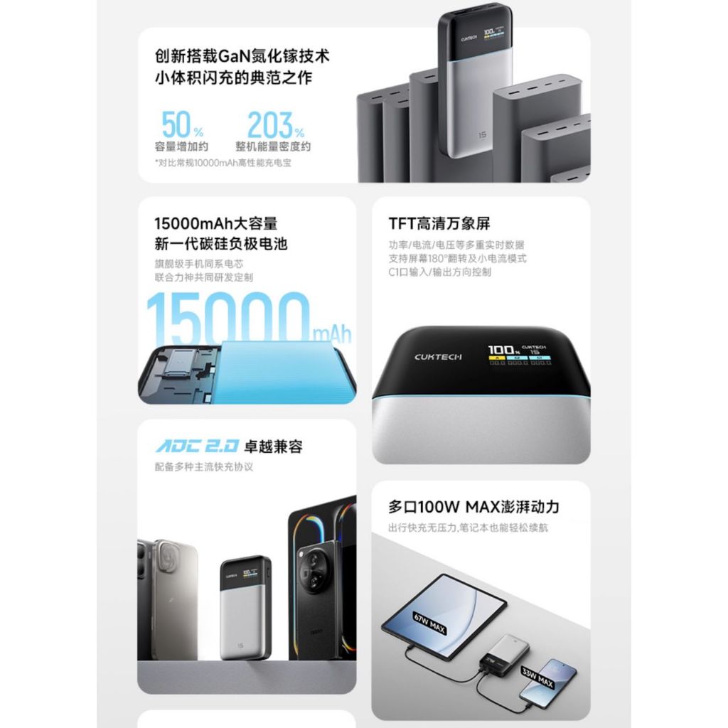 Sạc Dự Phòng Cuktech 15 Air 15000mAh 100W 2C1A  PD3.1 PPS2.0 GAN Silicon Carbon PB150S - Bảo Hành 18 Tháng | BigBuy360 - bigbuy360.vn