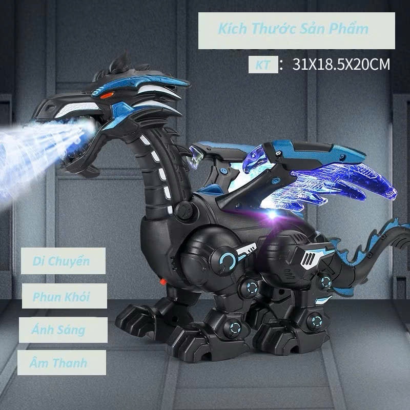 Robot đồ chơi khủng long phun lửa có đèn có nhạc, Khủng long phun khói biết đi làm quà tặng cho bé trai bé gái