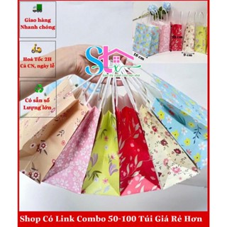 Combo 10 túi giấy kraft có quai nhiều màu sắc, túi kraft họa tiết dễ thương, túi đựng quà mini