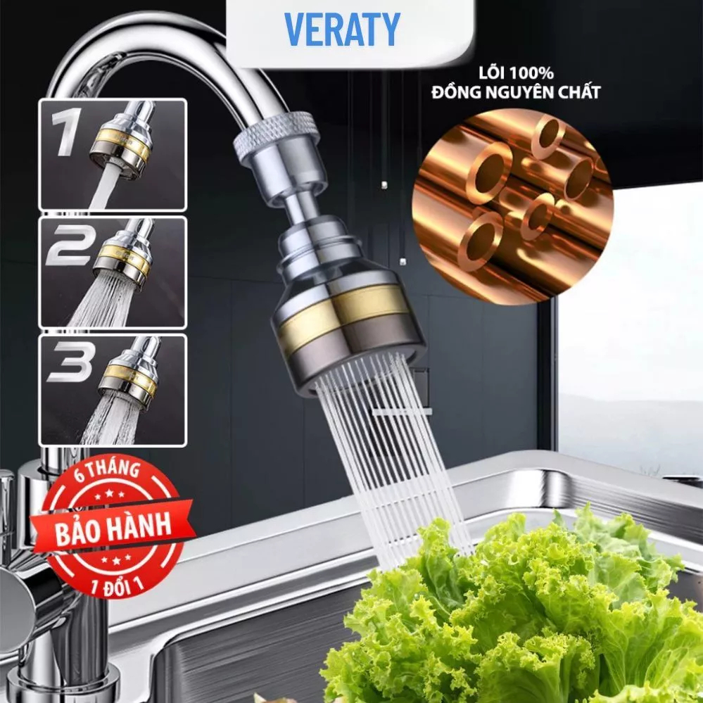 Đầu vòi rửa bát tăng áp đồng thau inox 304 cao cấp TAMASHI - 3 Chế độ phun cực mạnh, xoay 360 - Sử dụng cho bồn rửa chén