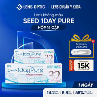 Hộp 16 cặp Lens 1 ngày SEED 1Day Pure trong suốt, lens cận cho mắt nhạy cảm, kính áp tròng độ ẩm cao - Lens Optic