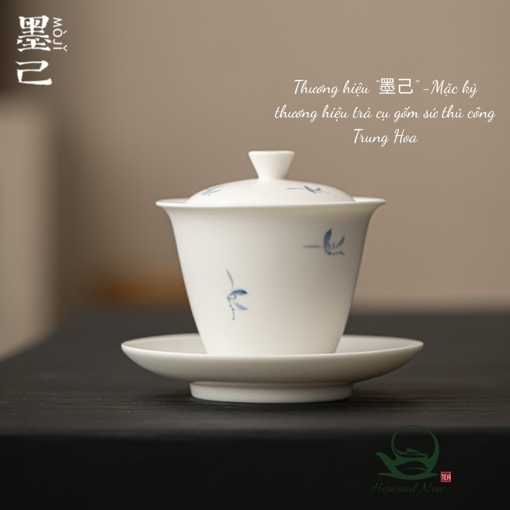 Chén khải Thanh Hoa sứ mờ vẽ tay hoa lan cao cấp bộ ấm chén uống trà gaiwan -Uống trà đi
