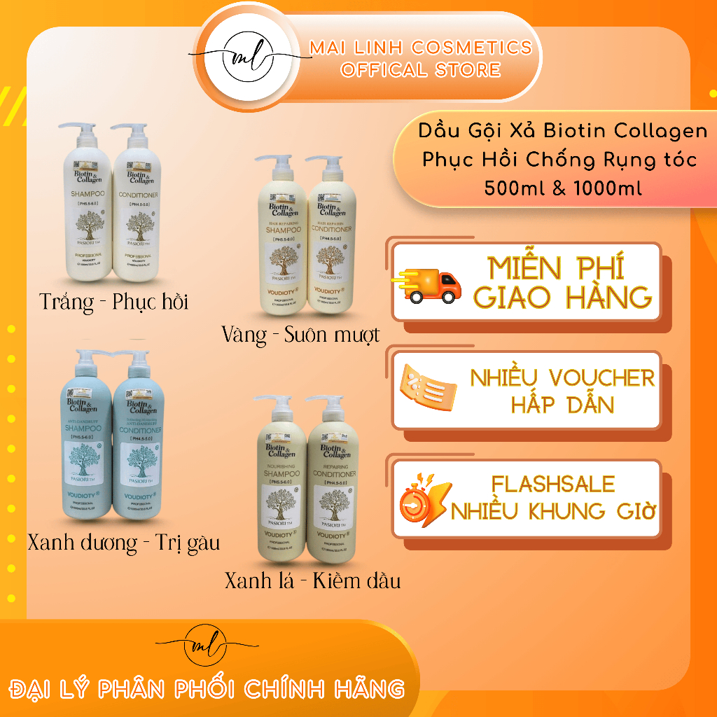 [CHĂM SÓC TÓC] Dầu Gội Xả Biotin Collagen Phục Hồi - Suôn Mượt - Chống Rụng Tóc 500ml & 1000ml