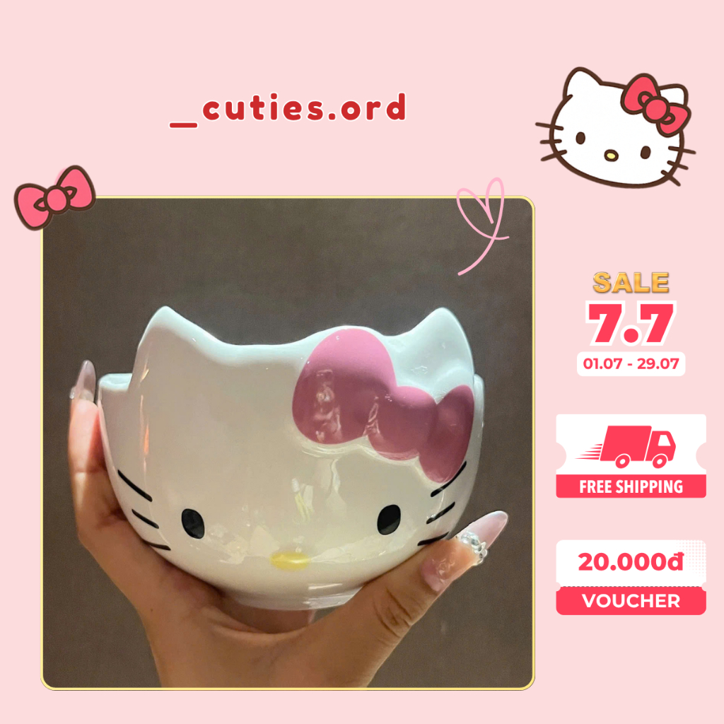   ORDER  Bát Ăn Hello Kitty Tặng Kèm Muỗng Sứ Siêu Dễ Thương Cao Cấp – Gốm Sứ Chống Nóng Bền Đẹp 