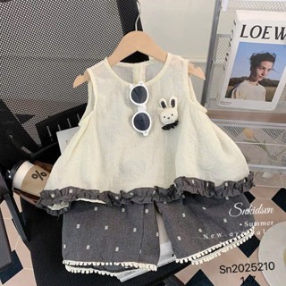 Bộ Đồ Áo Kem Đính Thỏ Quần Xuông Ống Rộng Chấm Ô Vuông Xám Đậm Cho bé gái 8-23kg Vivi baby
